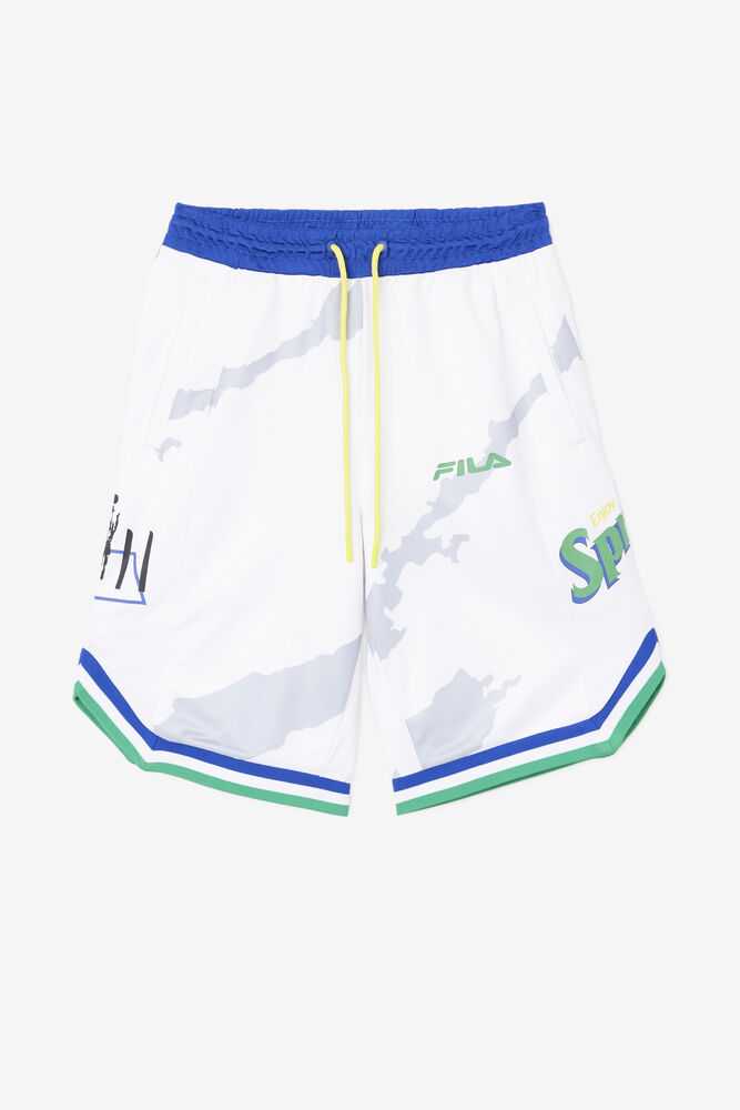 White Blue Gold Women\'s FILA Grant Hill X Sprite Basketball Shorts | USA-15574