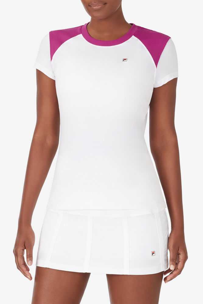 White Fuchsia Women's FILA Baseline Tennis Shirts | USA-15285