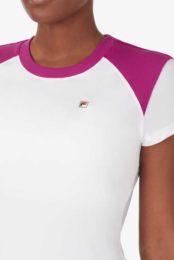 White Fuchsia Women's FILA Baseline Tennis Shirts | USA-15285