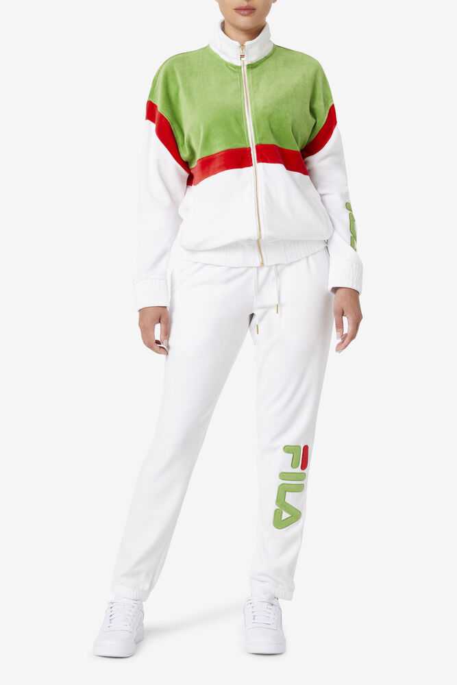 White Green Red Men's FILA Mansur Velour Pants | USA-768392