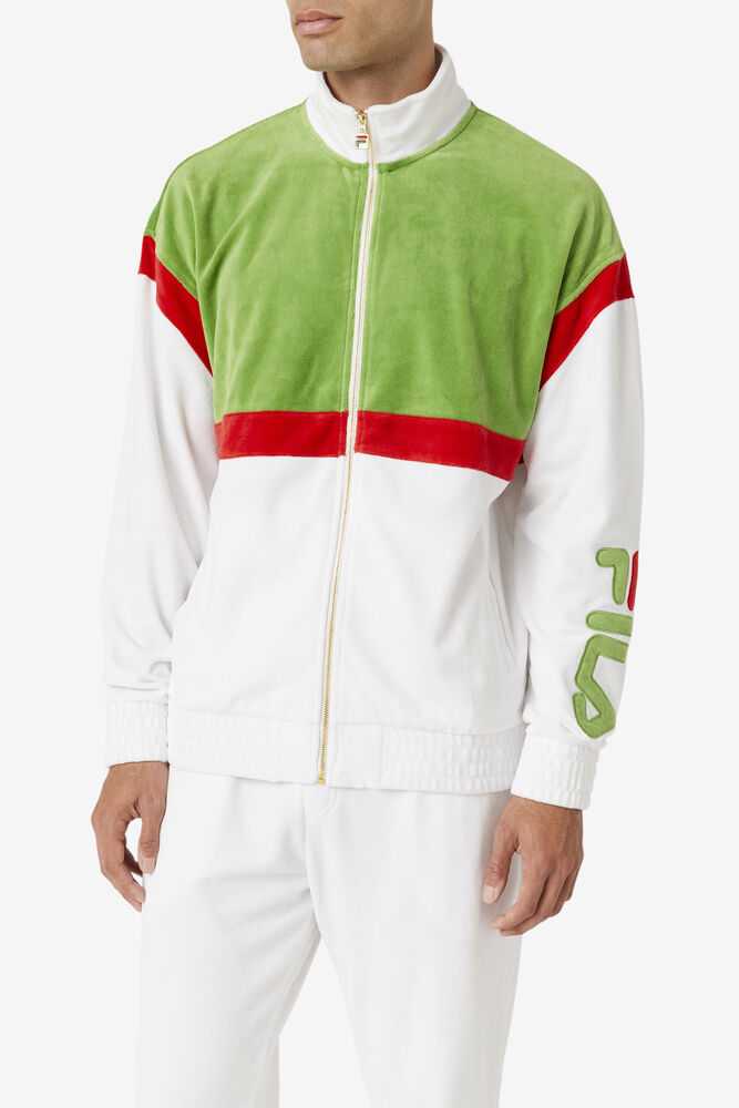 White Green Red Men's FILA Mansur Velour Jacket | USA-810725