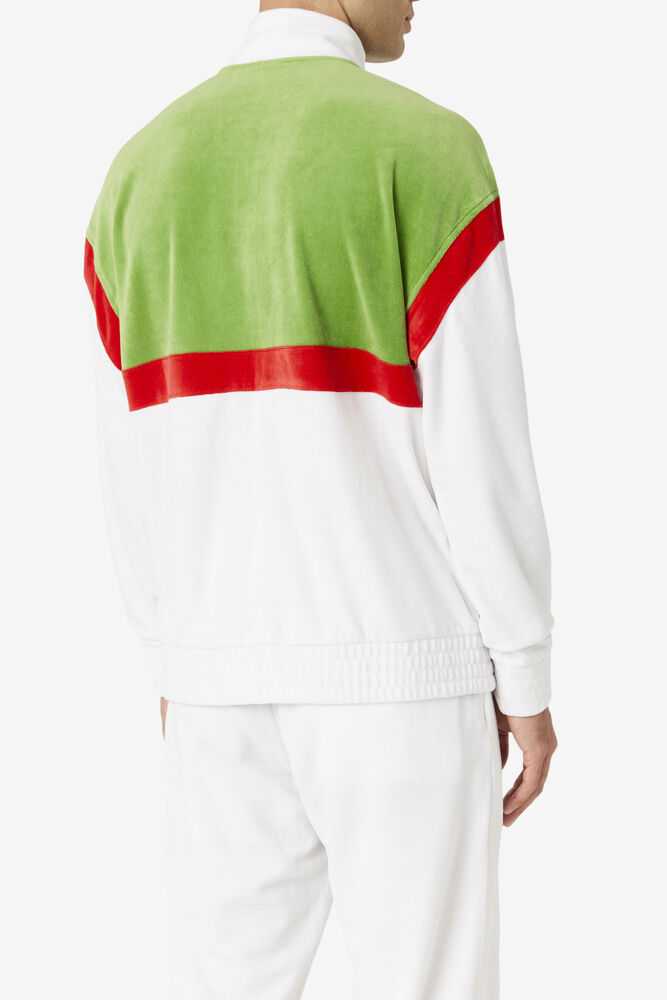 White Green Red Men's FILA Mansur Velour Jacket | USA-810725