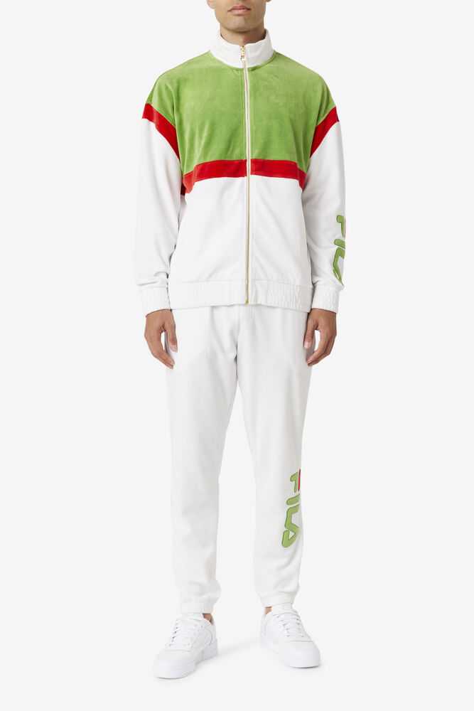 White Green Red Men's FILA Mansur Velour Jacket | USA-810725