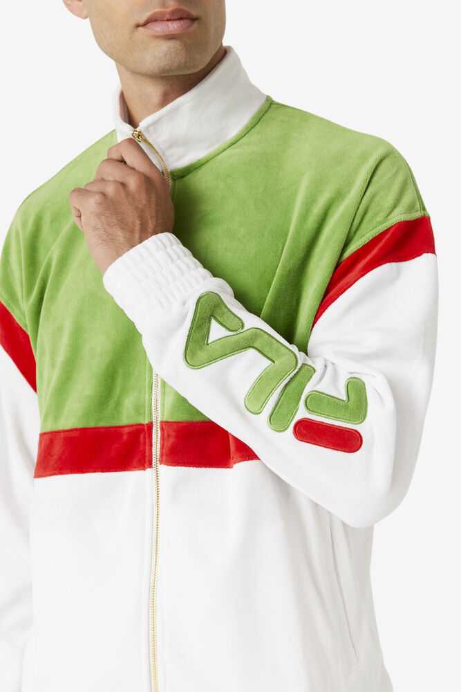 White Green Red Men's FILA Mansur Velour Jacket | USA-810725