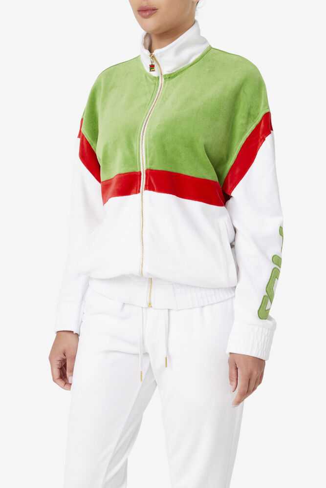 White Green Red Men's FILA Mansur Velour Jacket | USA-810725