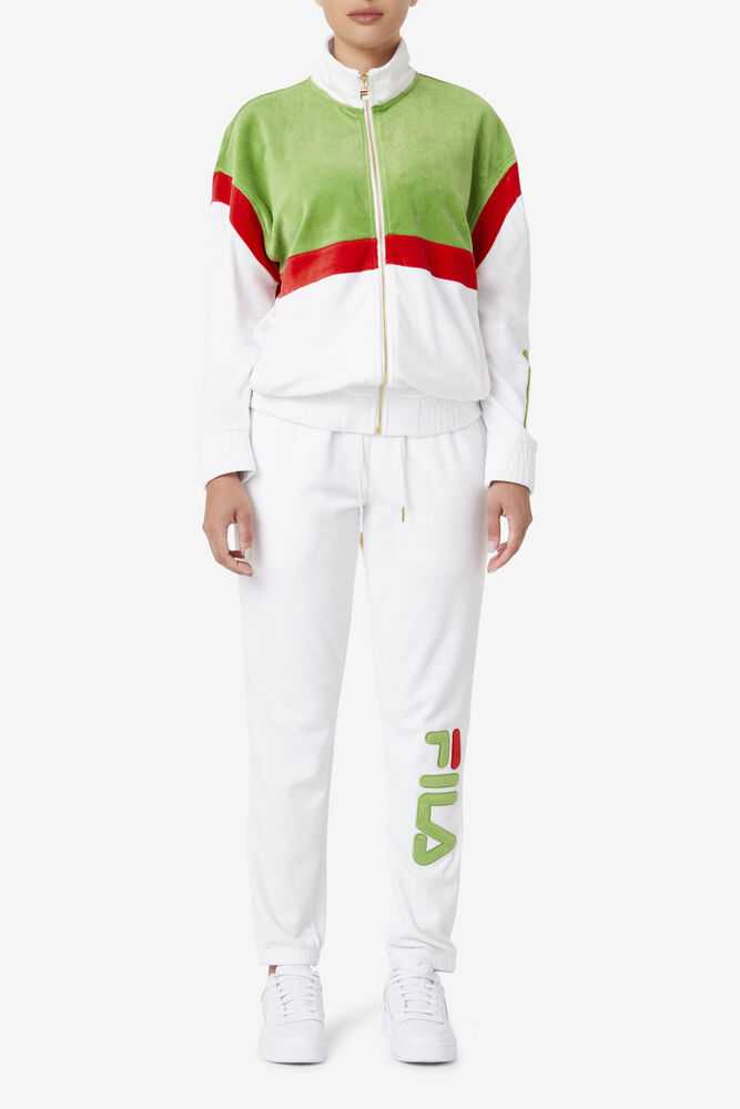 White Green Red Men's FILA Mansur Velour Jacket | USA-810725