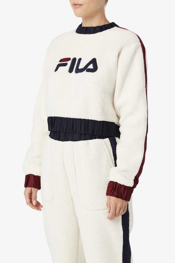 White Navy Brown Women's FILA Tabitha Crewneck Hoodie | USA-15624