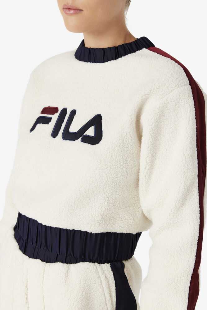 White Navy Brown Women's FILA Tabitha Crewneck Hoodie | USA-15624