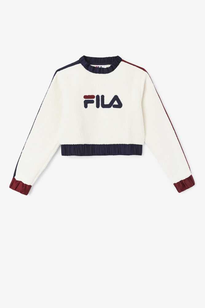 White Navy Brown Women\'s FILA Tabitha Crewneck Hoodie | USA-15624