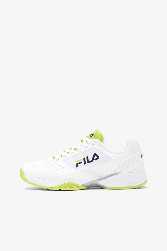 White Navy Light Green Women's FILA Axilus 2 Energized Tennis Shoes | USA-15236