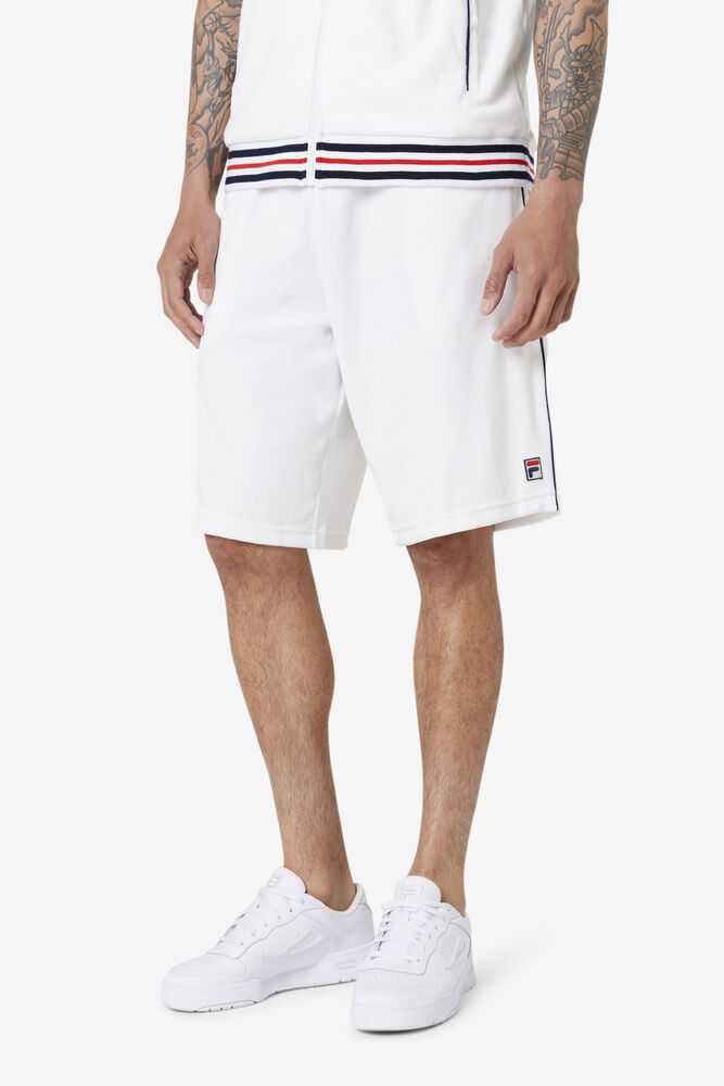 White Navy Men's FILA Estudio Velour Shorts | USA-085742