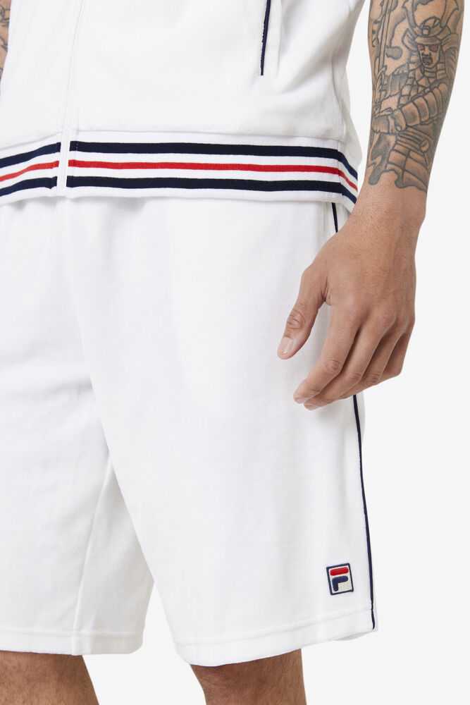 White Navy Men's FILA Estudio Velour Shorts | USA-085742