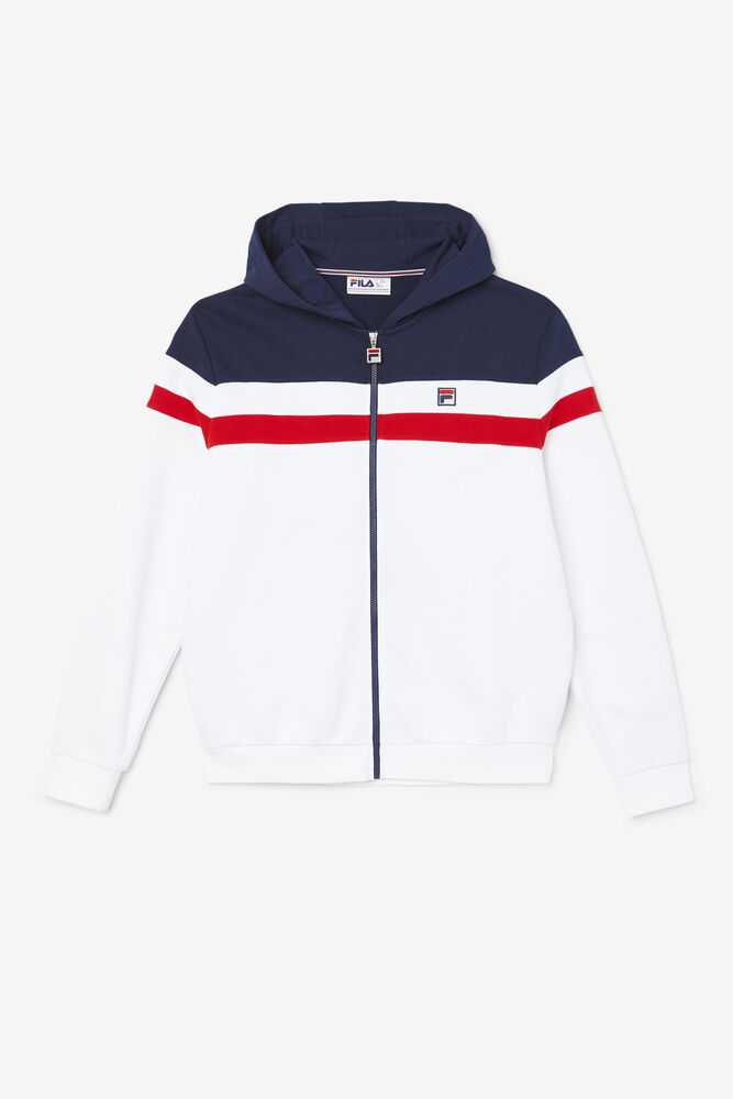 White Navy Red Men\'s FILA Arlo Hoodie | USA-647352