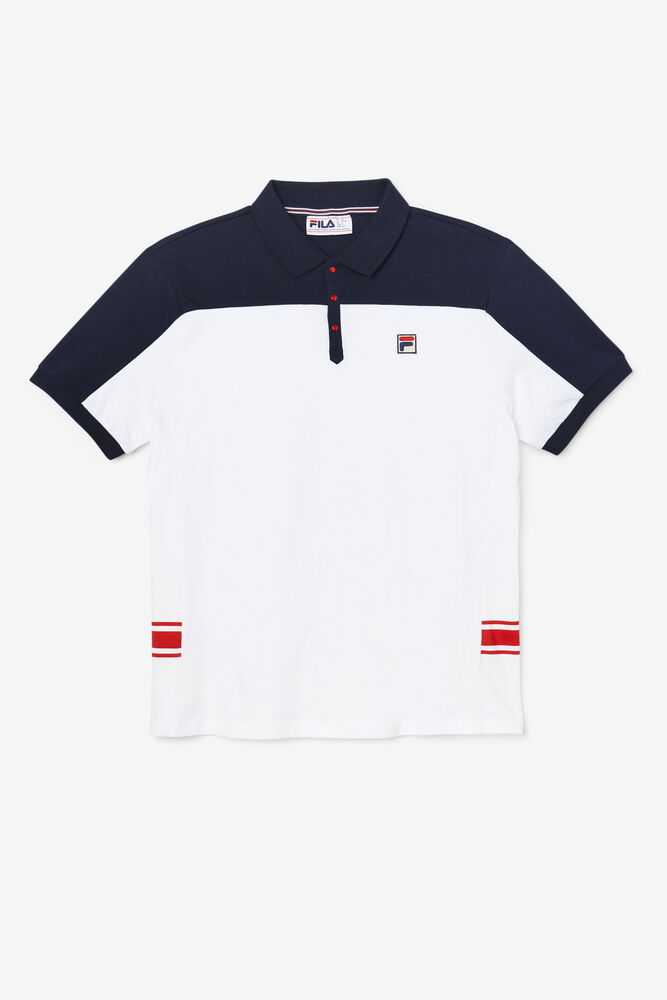 White Navy Red Men\'s FILA Mivvi Polo Shirts | USA-042193