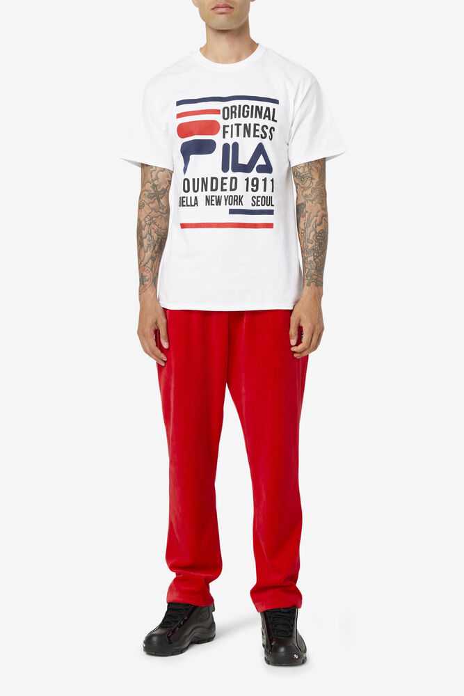 White Navy Red Men's FILA Original Fitness T-shirts | USA-107685