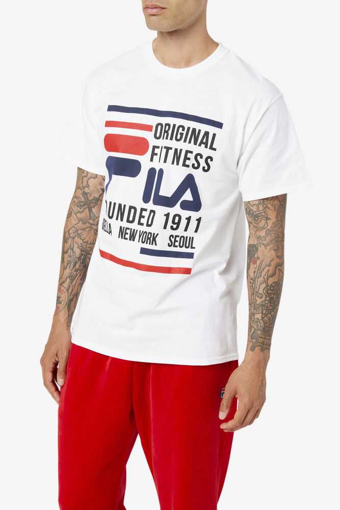 White Navy Red Men's FILA Original Fitness T-shirts | USA-107685