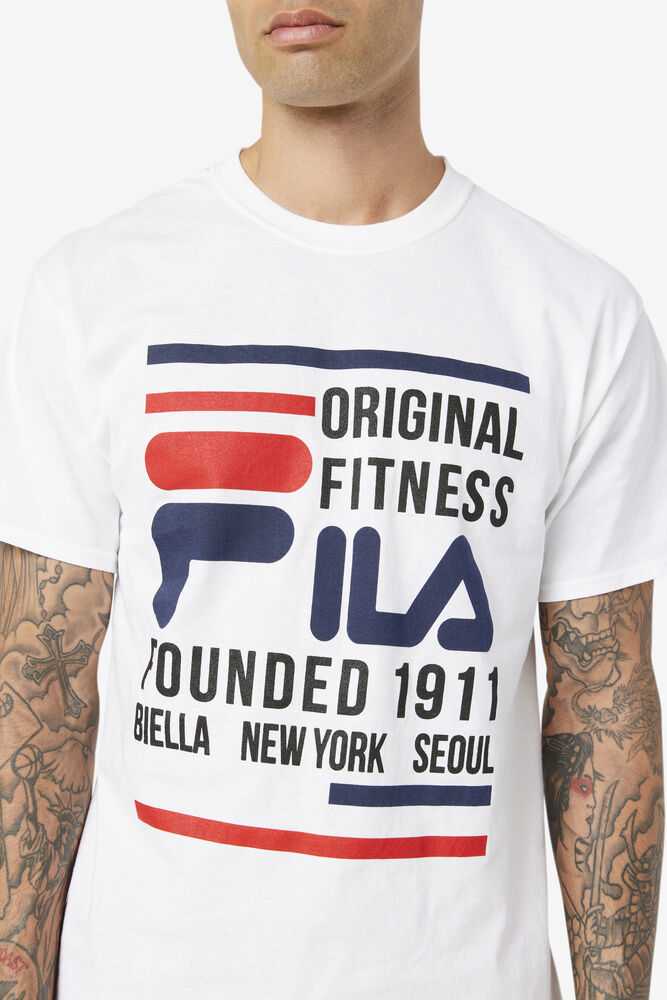 White Navy Red Men's FILA Original Fitness T-shirts | USA-107685