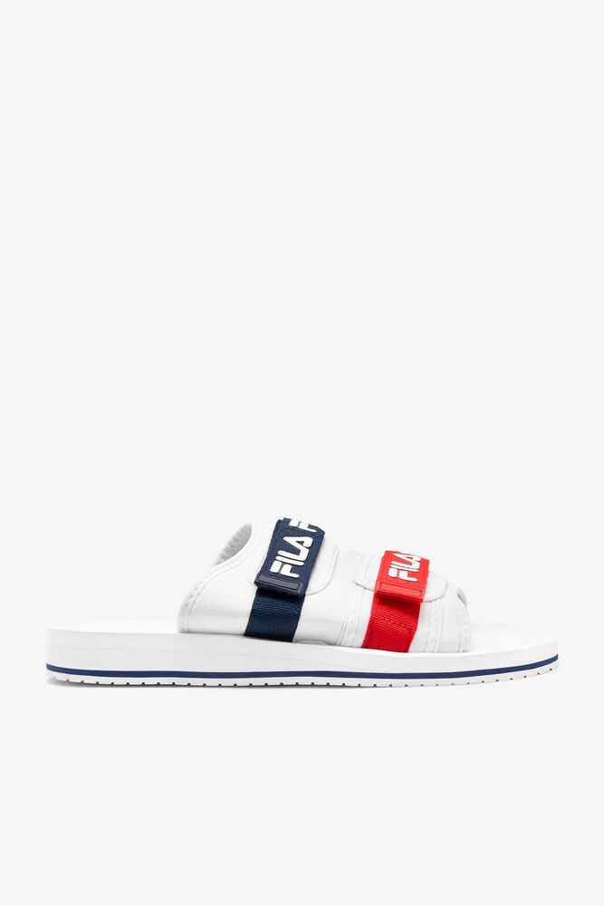 White Navy Red Men\'s FILA Utility Slide Sandals | USA-037629