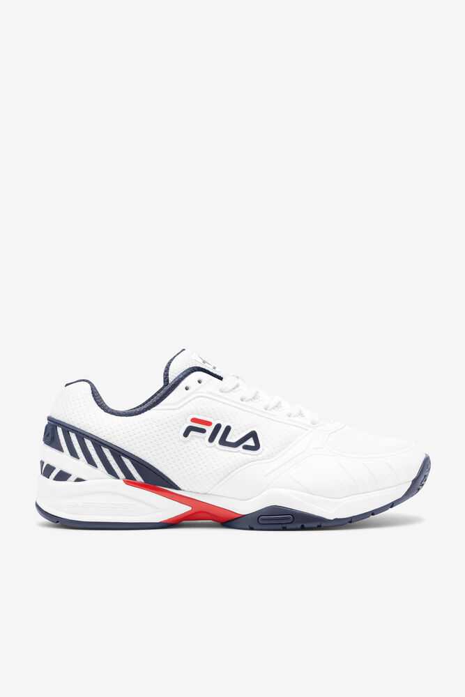 White Navy Red Men\'s FILA Volley Zone Pickleball Shoes | USA-16105