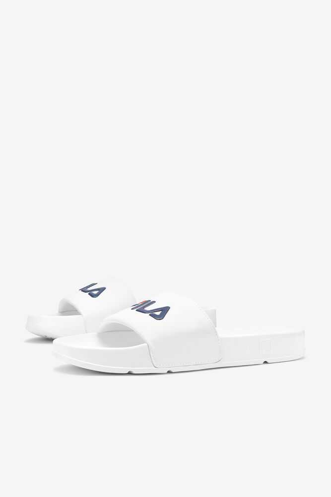 White Navy Red Women's FILA Drifter Flip Flops | USA-15099