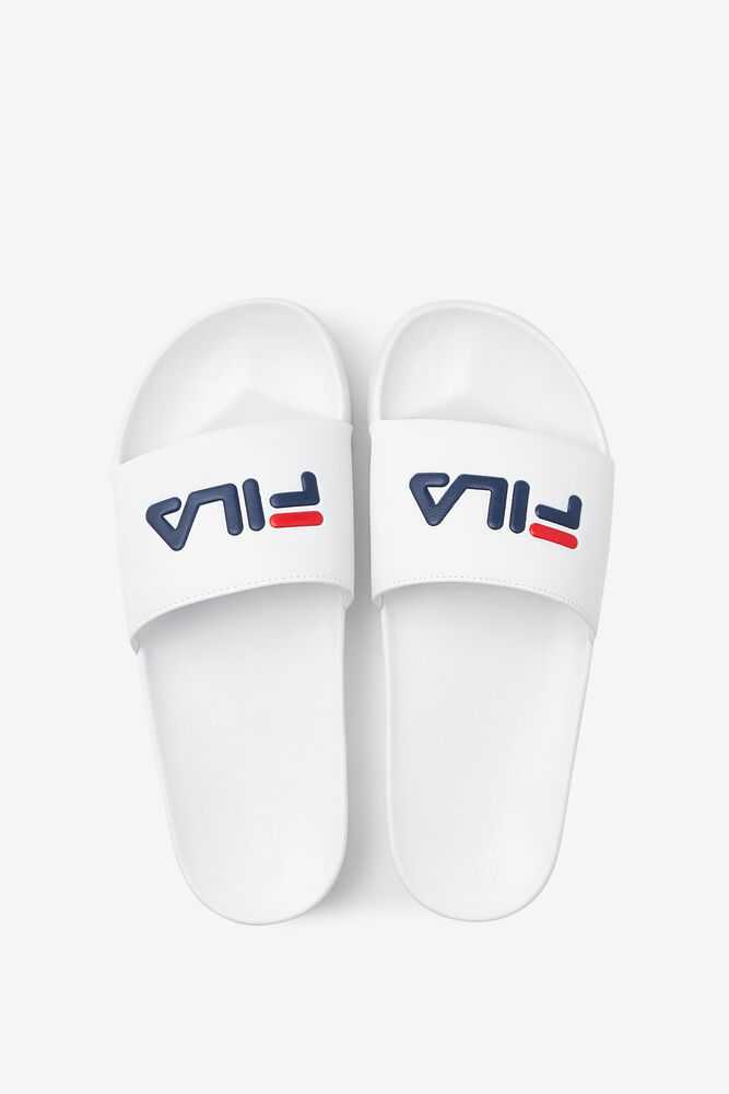 White Navy Red Women's FILA Drifter Flip Flops | USA-15099