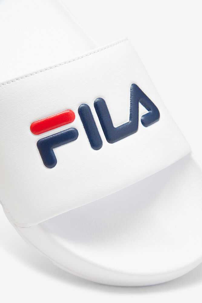 White Navy Red Women's FILA Drifter Flip Flops | USA-15099