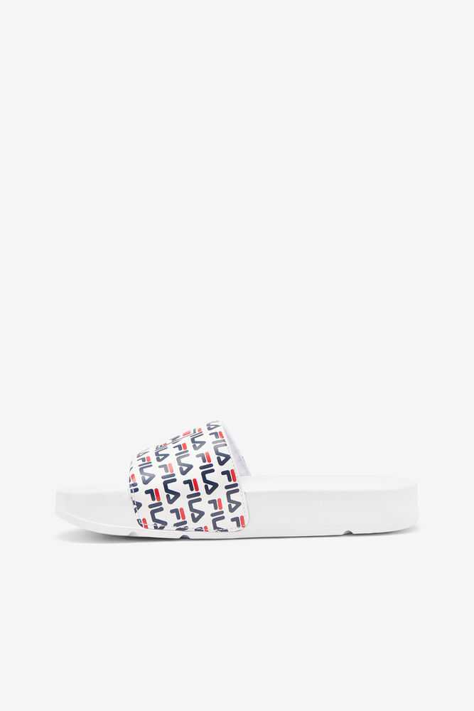 White Navy Red Women's FILA Drifter Flip Flops | USA-15755