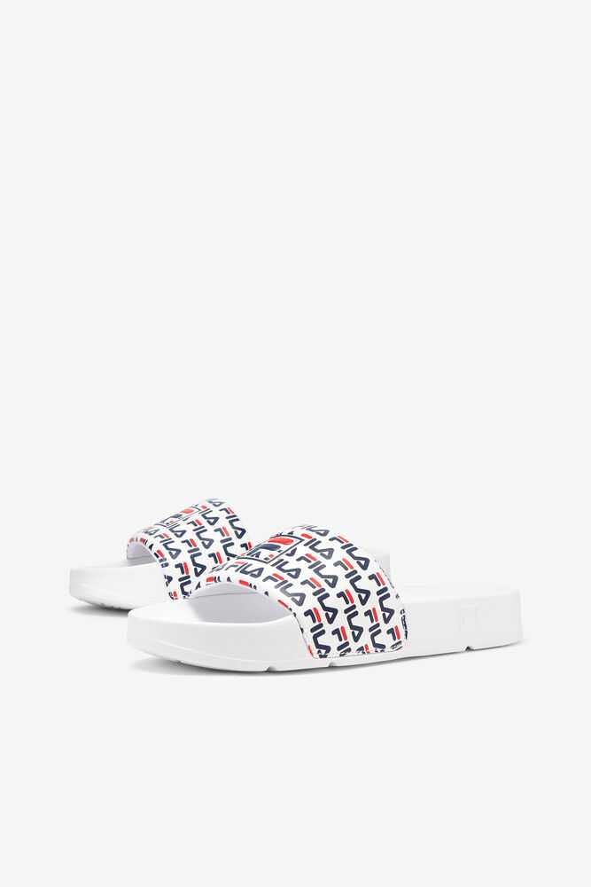 White Navy Red Women's FILA Drifter Flip Flops | USA-15755