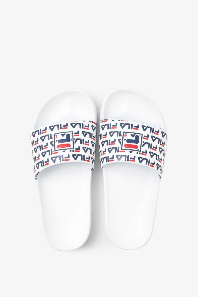 White Navy Red Women's FILA Drifter Flip Flops | USA-15755