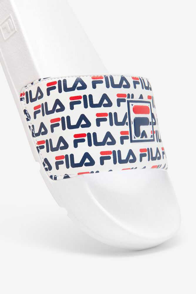 White Navy Red Women's FILA Drifter Flip Flops | USA-15755