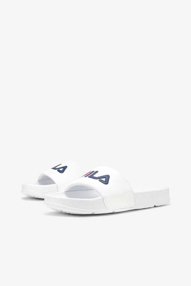 White Navy Red Women's FILA Drifter Flip Flops | USA-15759