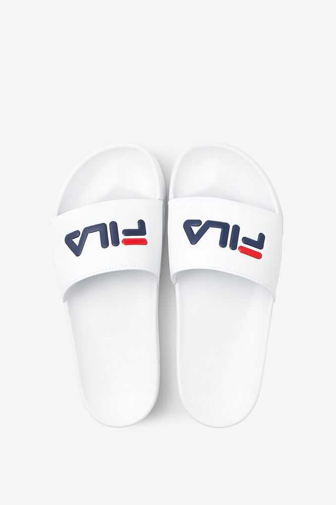 White Navy Red Women's FILA Drifter Flip Flops | USA-15759