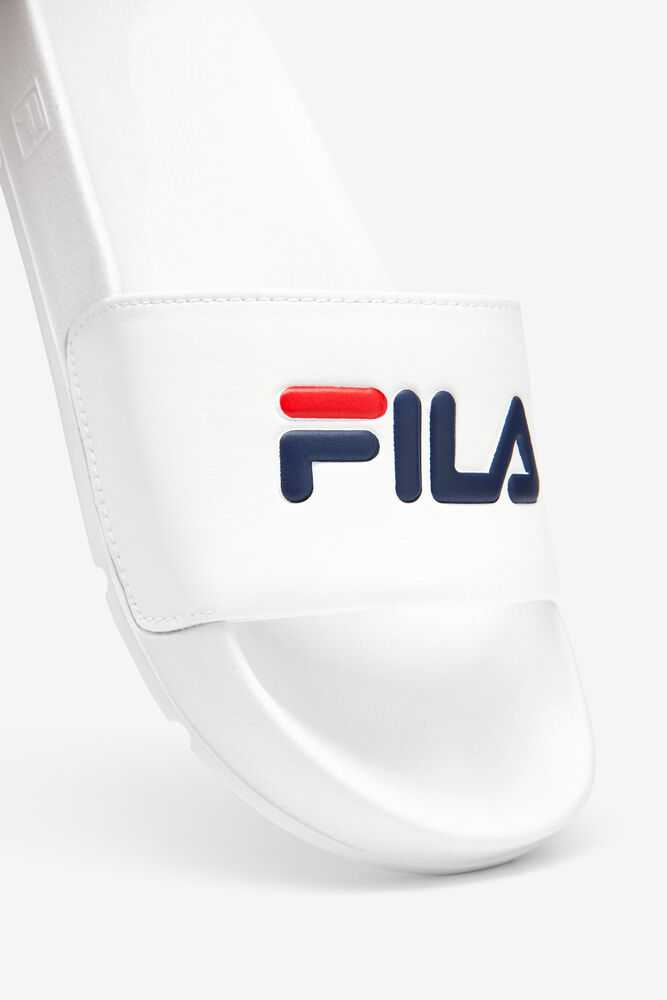 White Navy Red Women's FILA Drifter Flip Flops | USA-15759