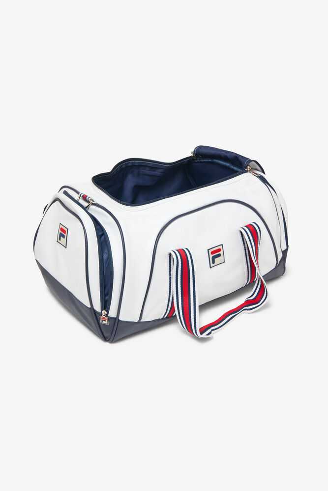 White Navy Red Women's FILA Striker Duffle Bags | USA-15092