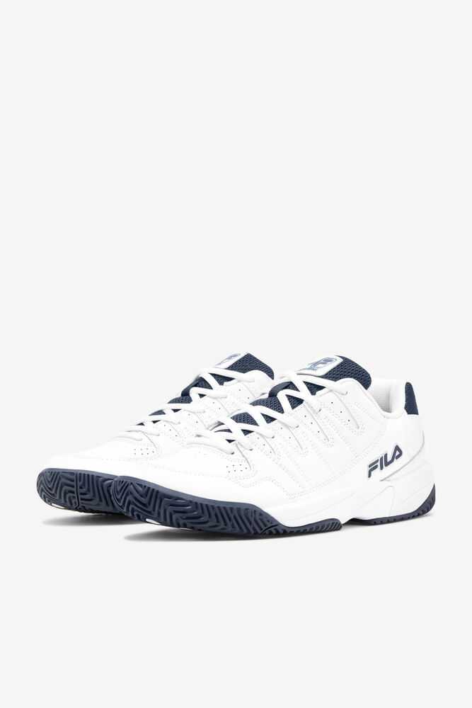 White Navy White Men's FILA Double Bounce Pickleball Shoes | USA-16107