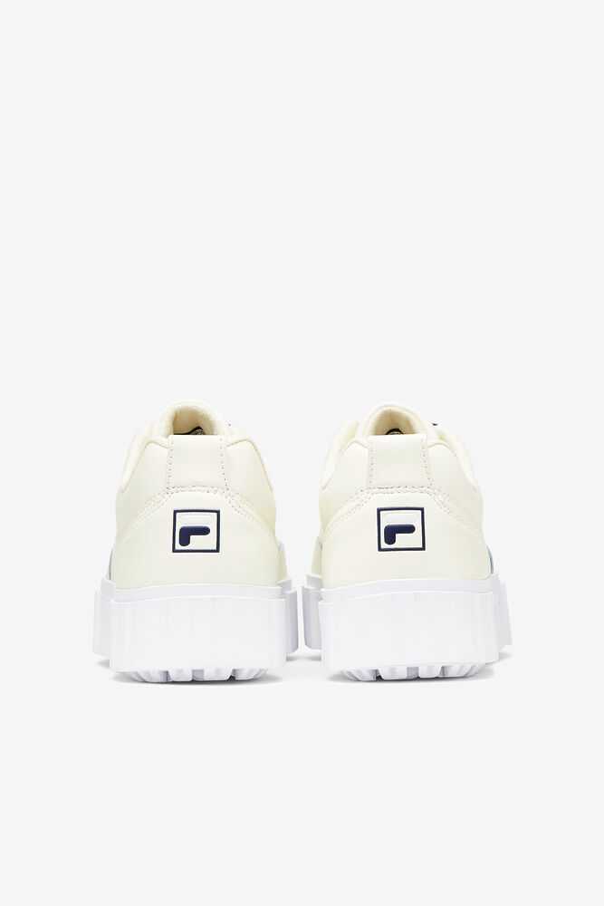 White Navy White Women's FILA Sandblast Sneakers | USA-15853