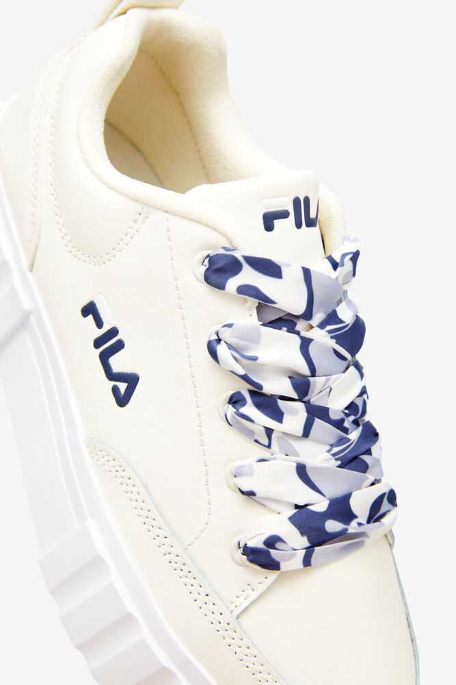 White Navy White Women's FILA Sandblast Sneakers | USA-15853