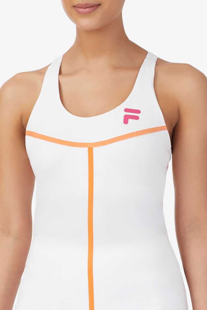 White Orange Navy Women's FILA Baseline Tennis Tank Top | USA-15290