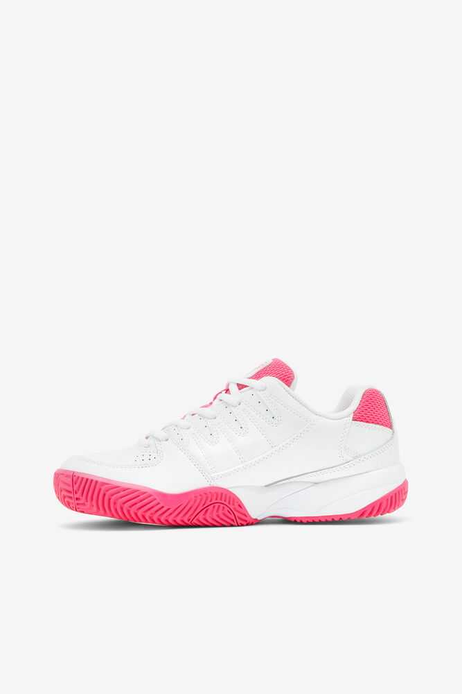 White Pink Metal Silver Women's FILA Double Bounce Pickleball Shoes | USA-15327