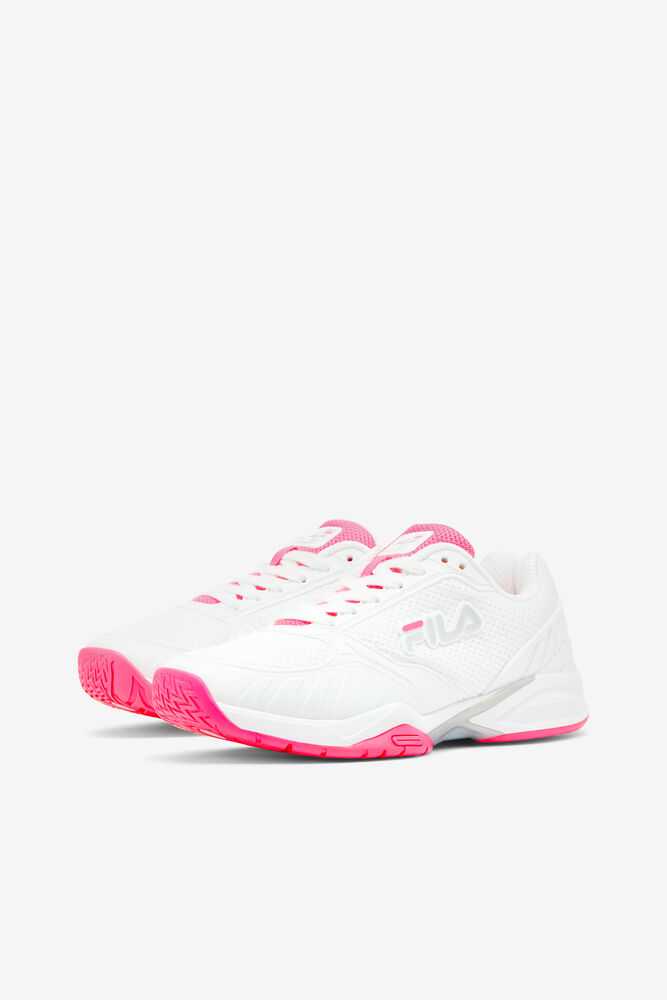 White Pink White Women's FILA Volley Zone Pickleball Shoes | USA-15324