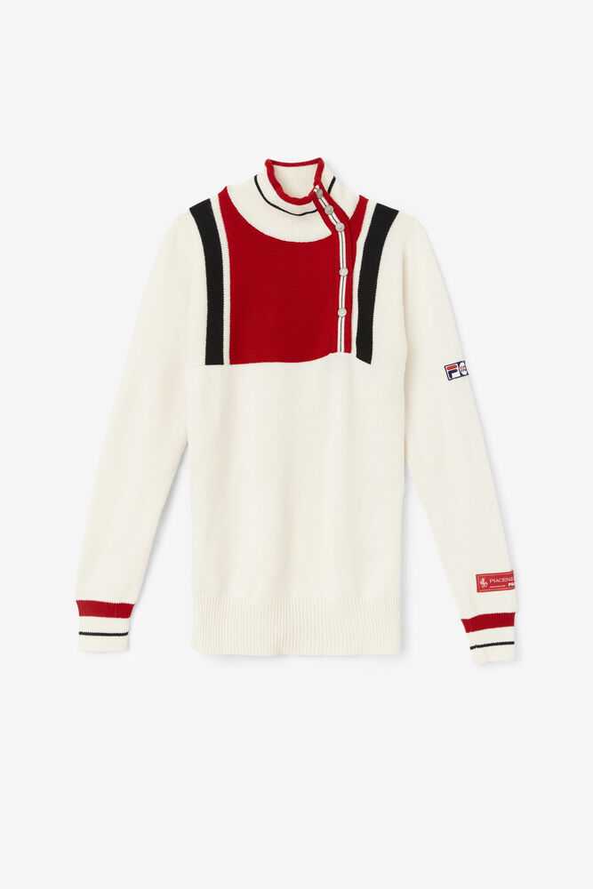 White Red Navy Women\'s FILA Button Fly Sweaters | USA-15518