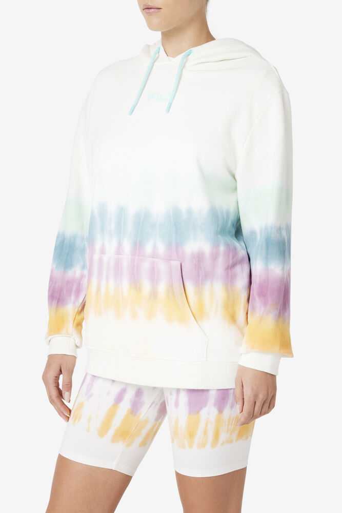 White Women's FILA Aerolynn Tie Dye Hoodie | USA-15675