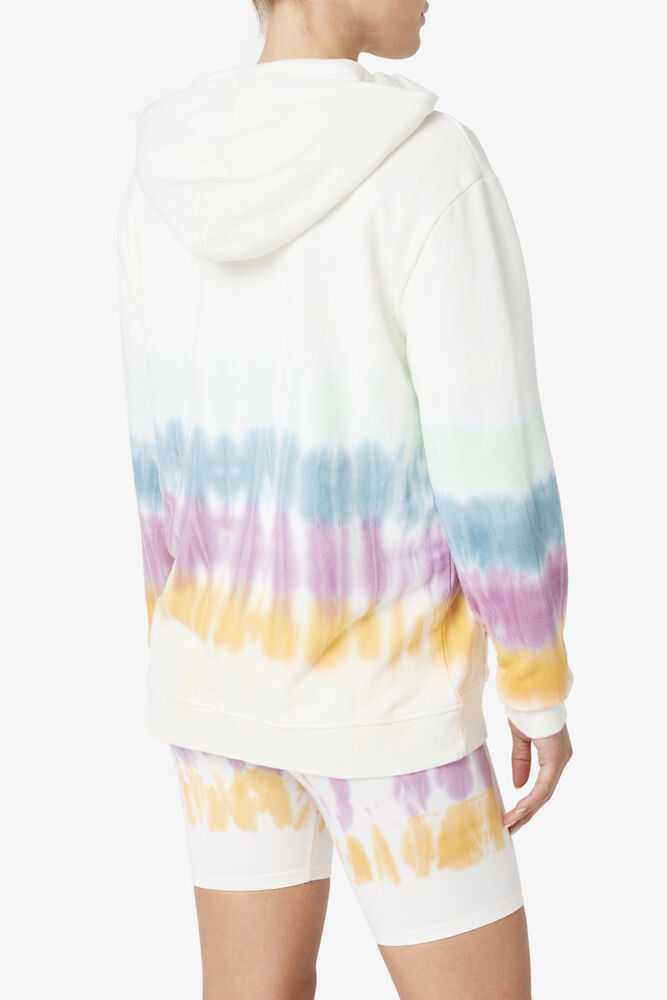 White Women's FILA Aerolynn Tie Dye Hoodie | USA-15675