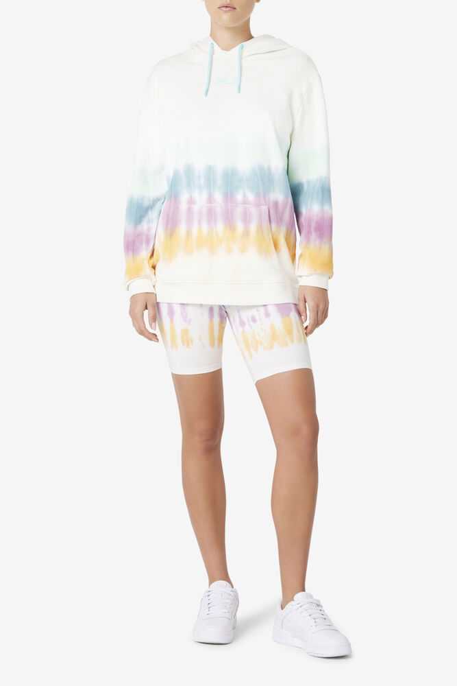 White Women's FILA Aerolynn Tie Dye Hoodie | USA-15675