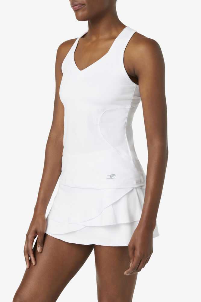 White Women's FILA Pickleball Halter Tank Top | USA-15321