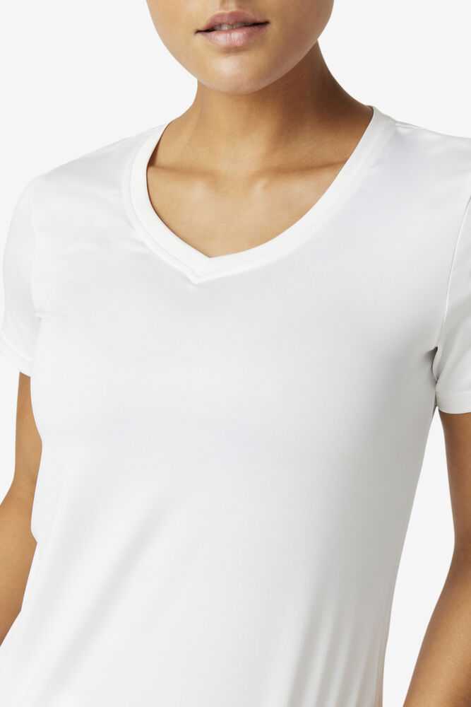 White Women's FILA Pickleball Silky V-neck T-shirts | USA-15318