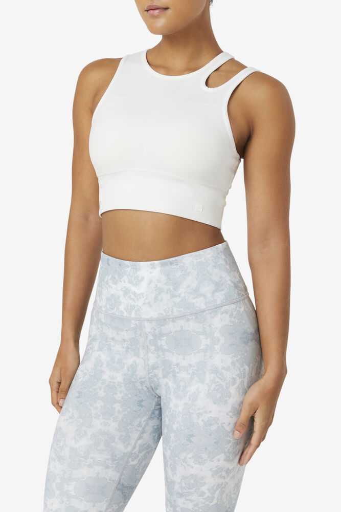 White Women's FILA Uplift Slice Crop Sport Bra | USA-15470