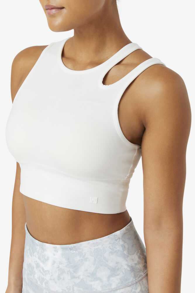 White Women's FILA Uplift Slice Crop Sport Bra | USA-15470