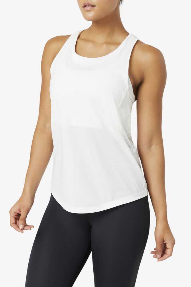 White Women's FILA Uplift Textured Workout Tank | USA-15382