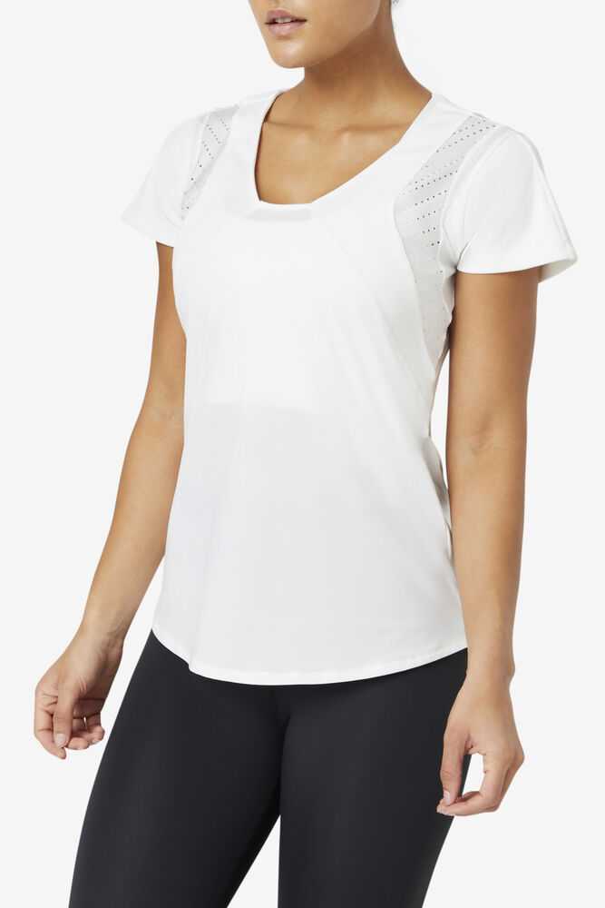 White Women's FILA Uplift Textured Workout Shirts | USA-15408